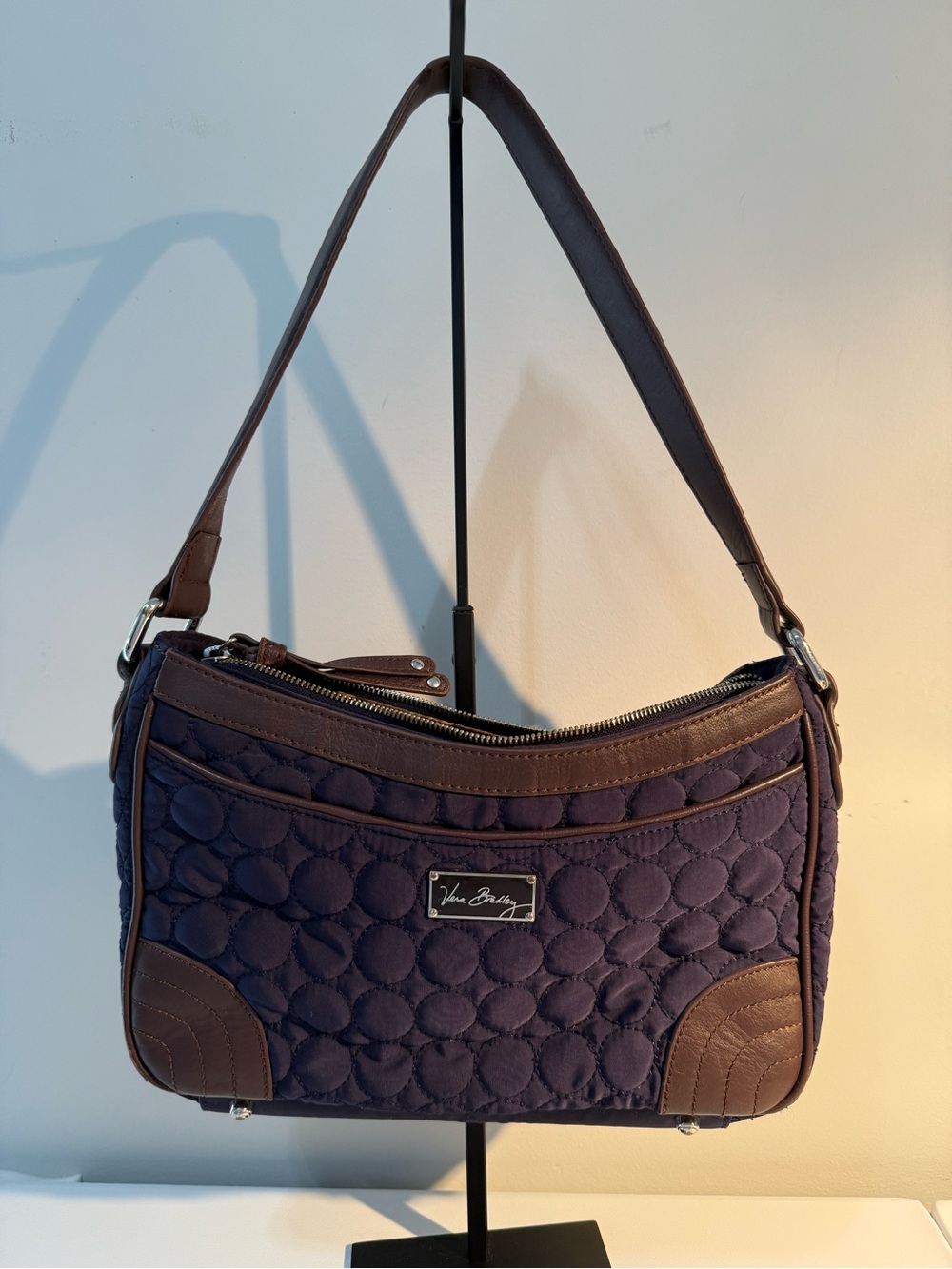 Vera Bradley Wildwood Park Navy Blue Microfiber Leather Shoulder Bag